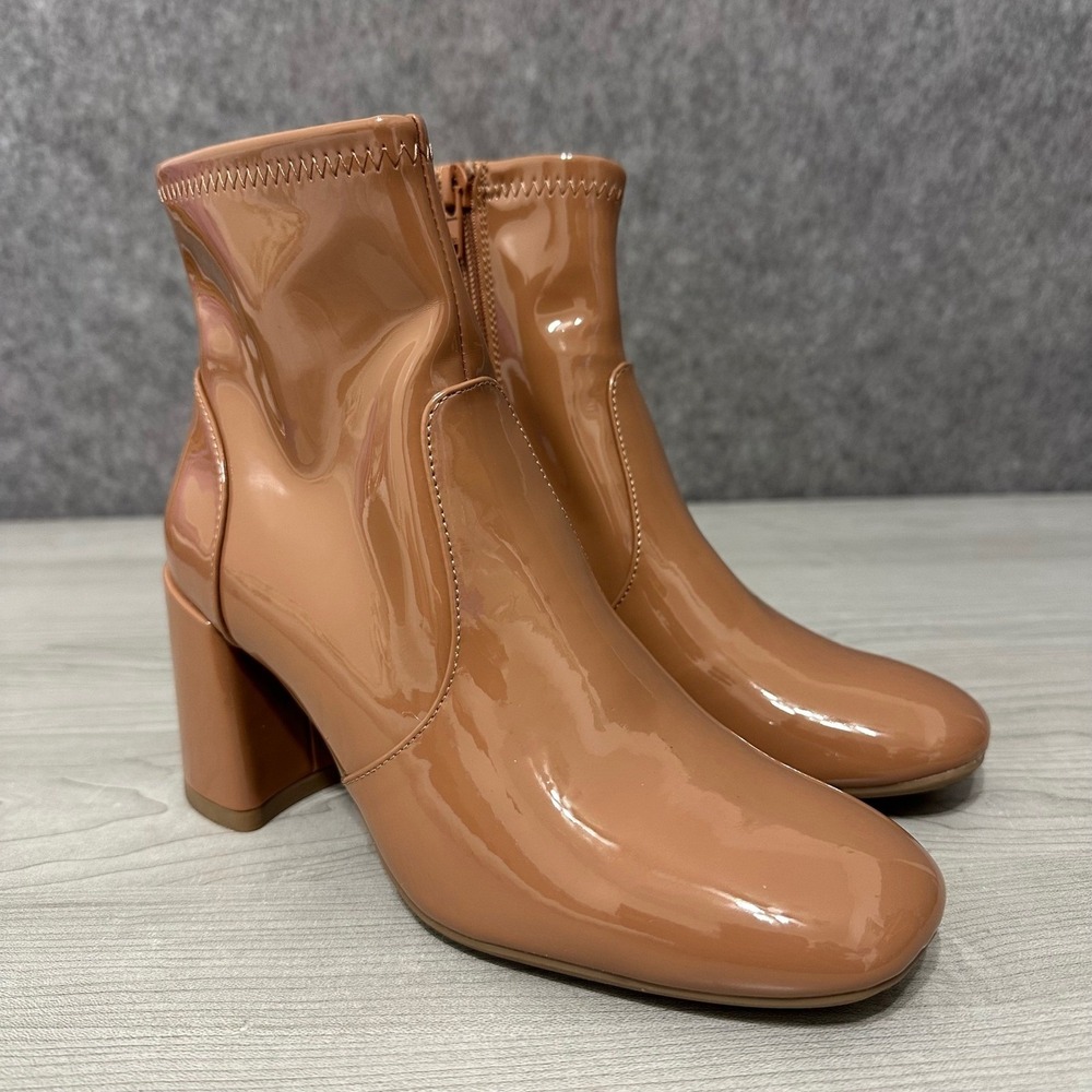 Madden‎ NYC Womens Size 6 Side Zip Heeled Booties Caramel Patent